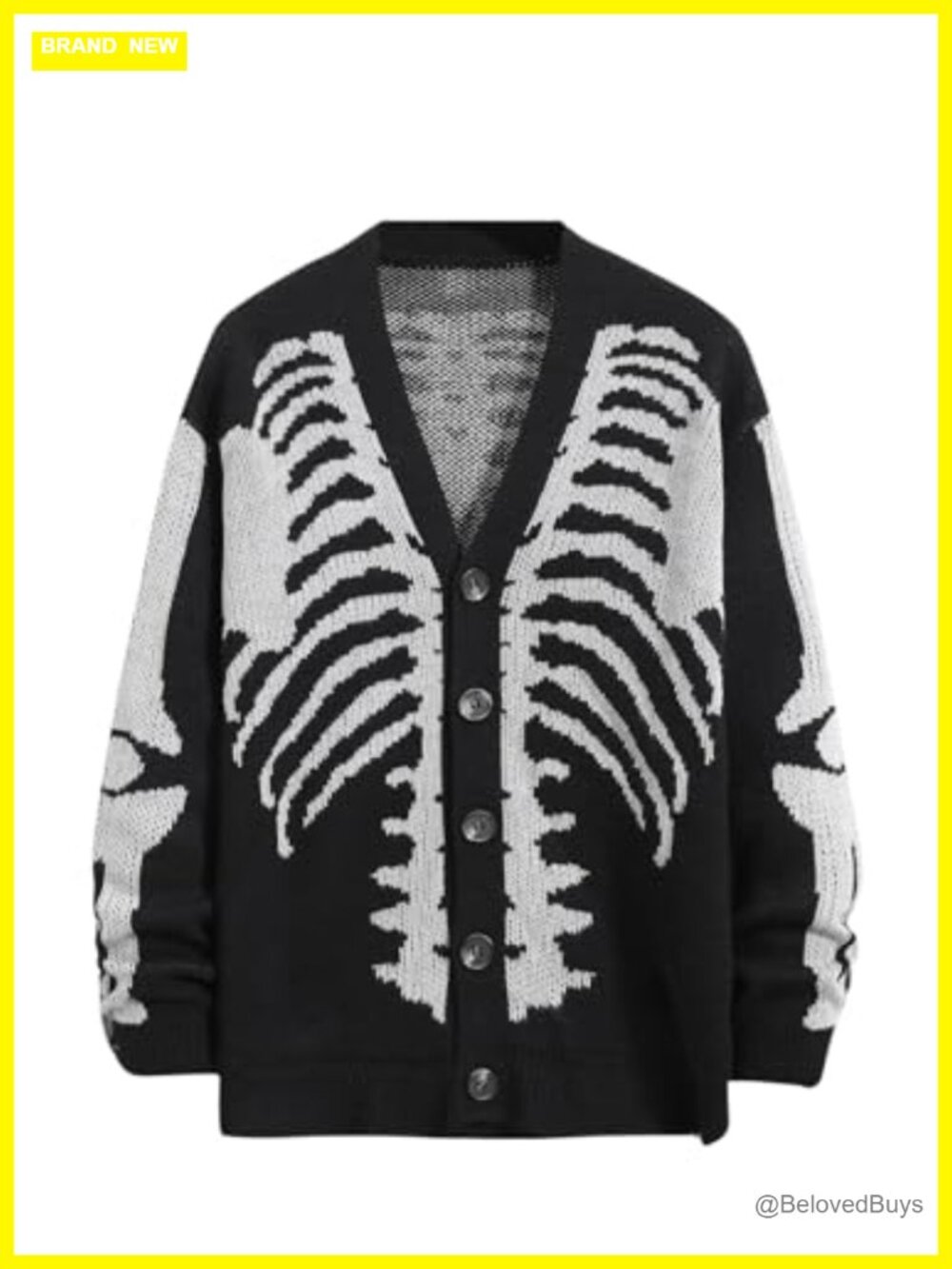 SHENHE Skeleton Print V Neck Button Down Goth Grunge Loose Fit Sweater Coat